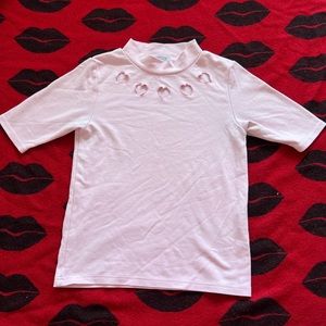 Spinns Japan Kawaii pink heart cut out mock top XS-S